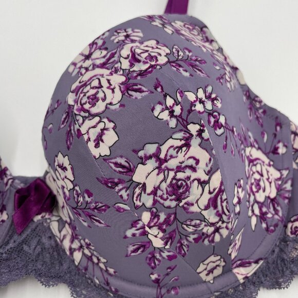 Adore Me Bra 34DD Floral Padded Underwire Feminine Pattern Print Purple White - Picture 10 of 10